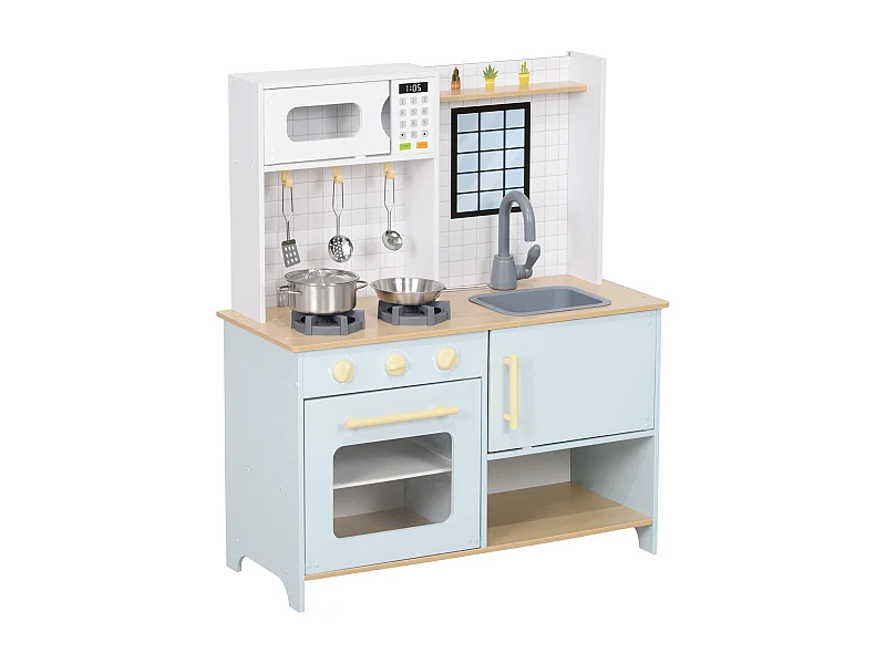 Cuisine enfant - jeu d'imitation cuisine en bois - micro-ondes, four, évier, plaques cuisson - 5 accessoires