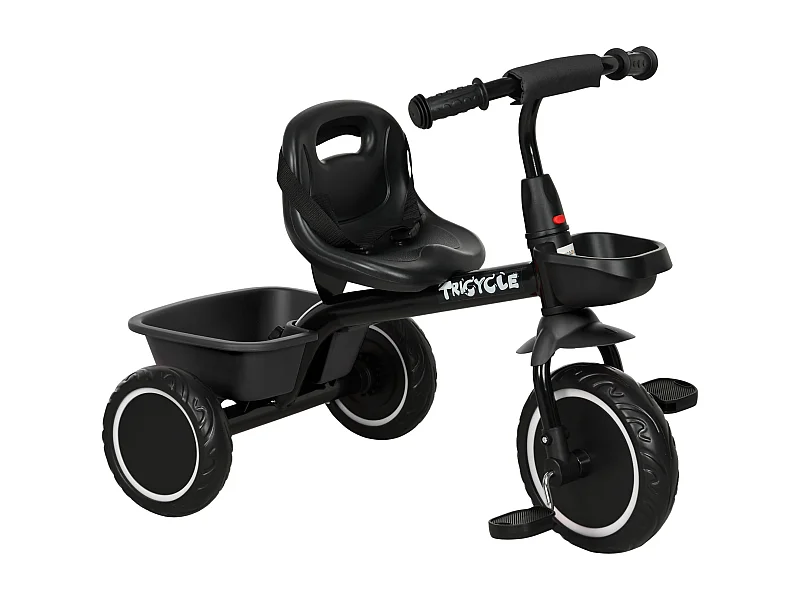 Tricycle pour enfant évolutif avec siège réglable - pédales - 2 paniers - ceinture - pour enfant de 2 à 5 ans - noir