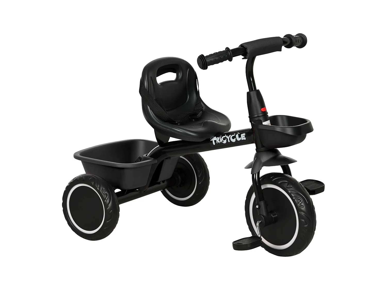 Tricycle pour enfant évolutif avec siège réglable - pédales - 2 paniers - ceinture - pour enfant de 2 à 5 ans - noir