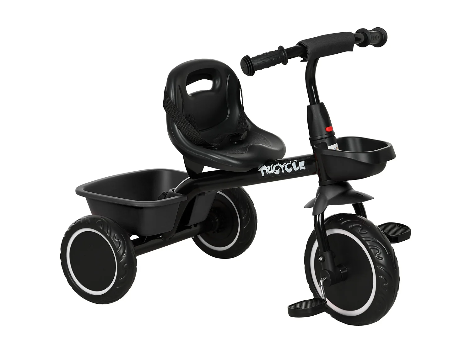 Tricycle pour enfant évolutif avec siège réglable - pédales - 2 paniers - ceinture - pour enfant de 2 à 5 ans - noir