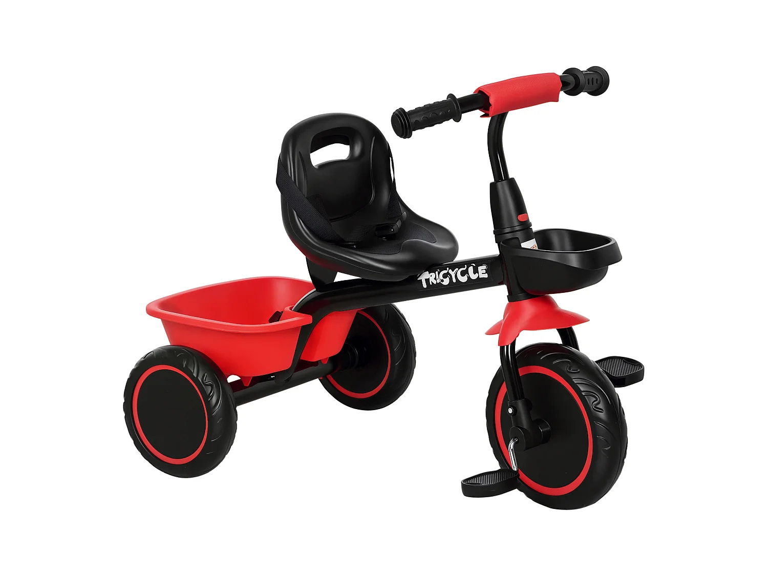 Tricycle pour enfant évolutif avec siège réglable - pédales - 2 paniers - ceinture - pour enfant de 2 à 5 ans - rouge et noir