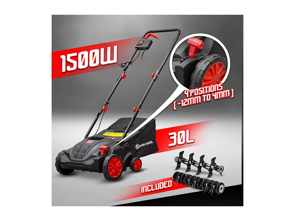 Scarificatore eletttrico e sminuzzatore 1500W - 32cm con regolazione dell'altezza e sacco di raccolta