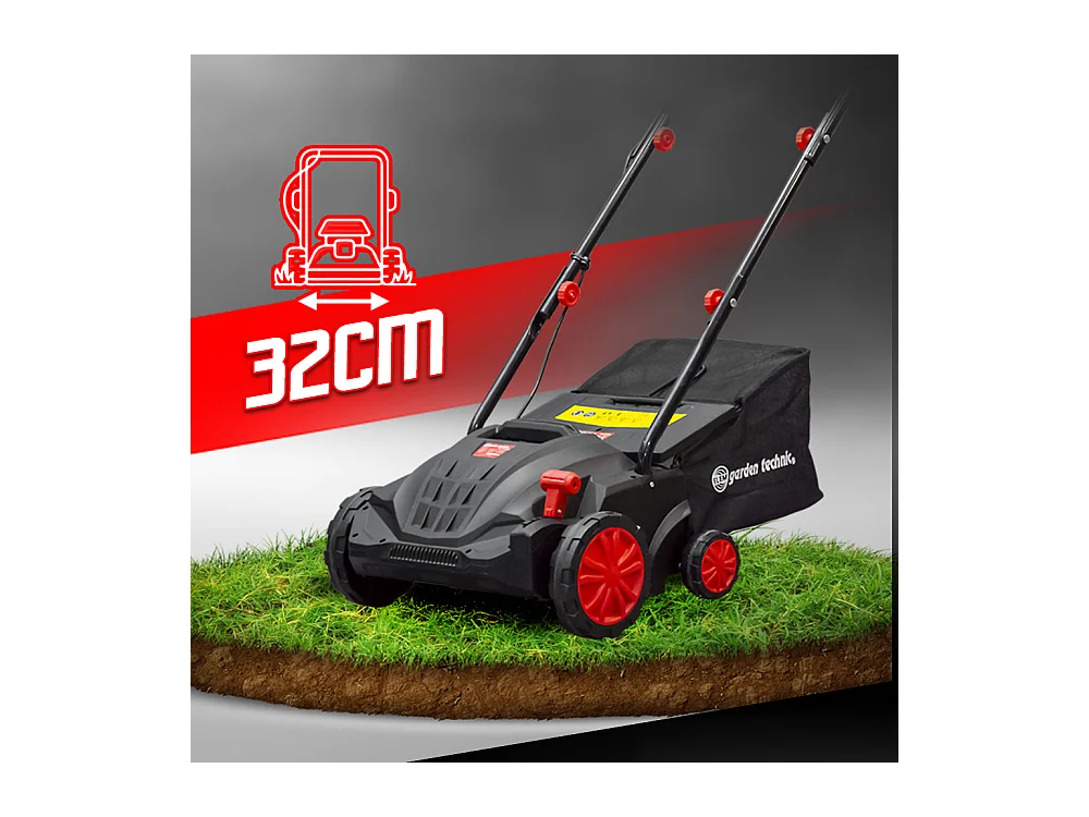 Scarificatore eletttrico e sminuzzatore 1500W - 32cm con regolazione dell'altezza e sacco di raccolta