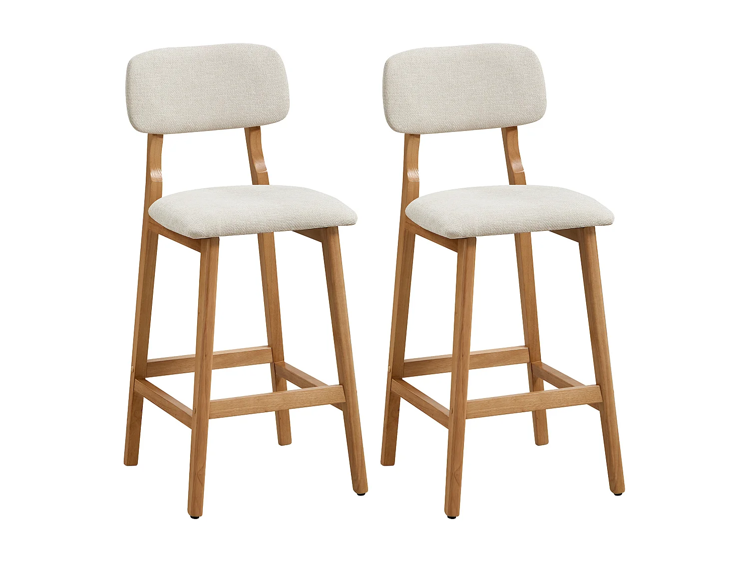 Lot de 2 tabourets en tissu texturé et bois d'hévéa naturel - Beige - LEDIRA