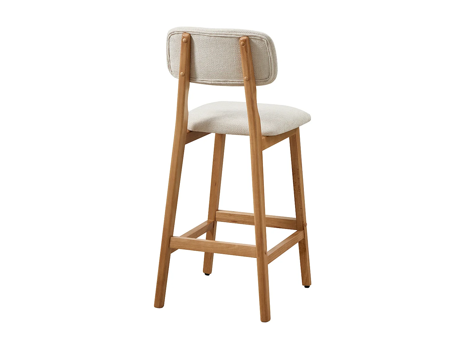 Lot de 2 tabourets en tissu texturé et bois d'hévéa naturel - Beige - LEDIRA