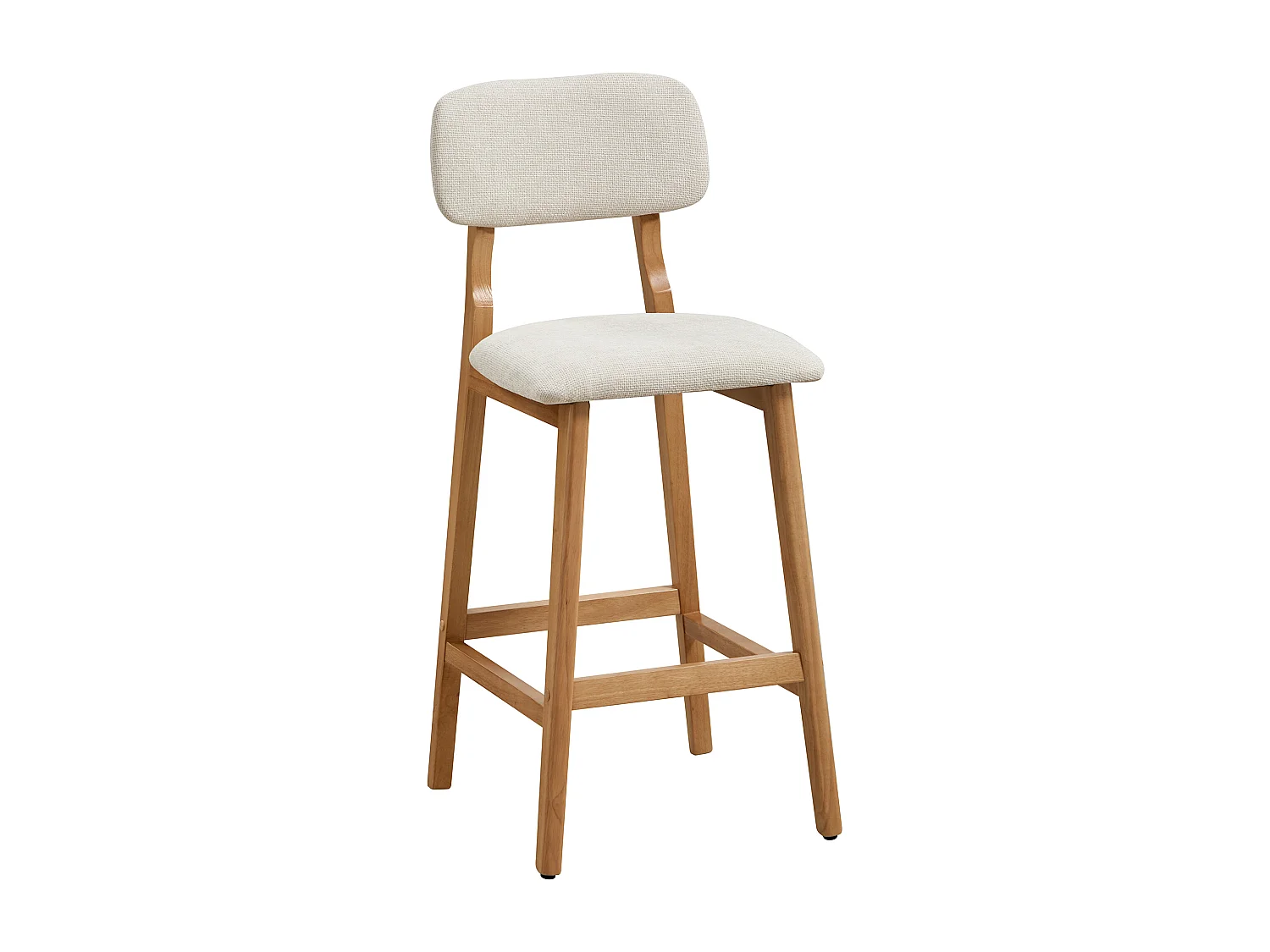 Lot de 2 tabourets en tissu texturé et bois d'hévéa naturel - Beige - LEDIRA