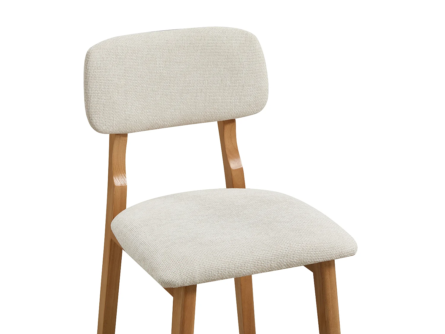 Lot de 2 tabourets en tissu texturé et bois d'hévéa naturel - Beige - LEDIRA