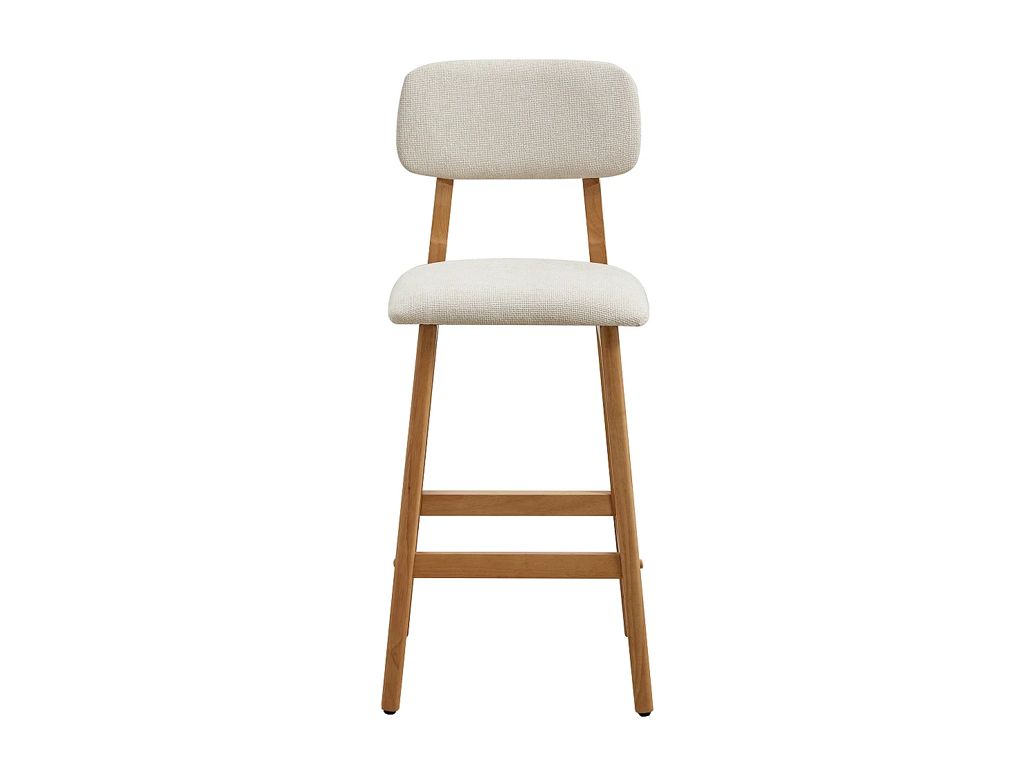 Lot de 2 tabourets en tissu texturé et bois d'hévéa naturel - Beige - LEDIRA