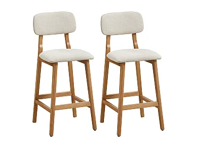 Set of 2 textured fabric and Natural rubber wood bar stools - Beige - LEDIRA