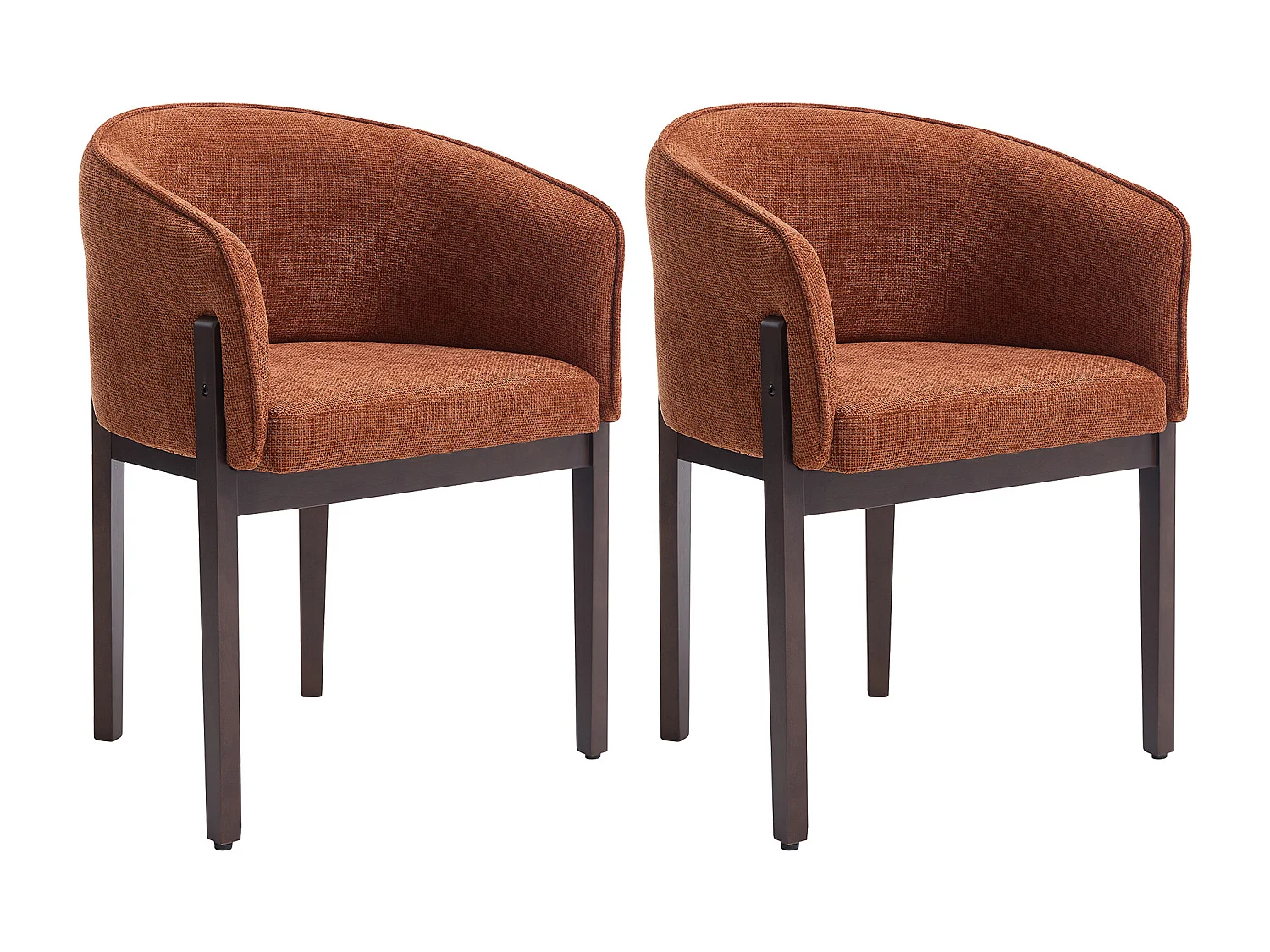 Lot de 2 chaises en tissu texturé et bois d'hévéa naturel foncé - Terracotta - LYLABA