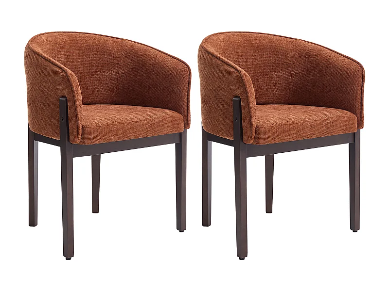 Lot de 2 chaises en tissu texturé et bois d'hévéa naturel foncé - Terracotta - LYLABA