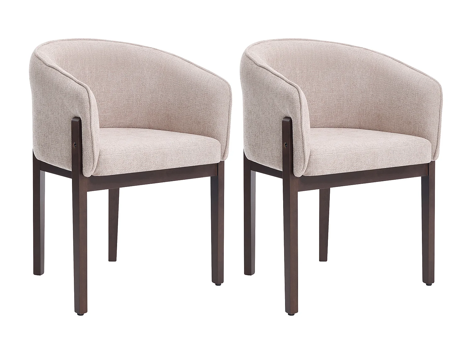 Lot de 2 chaises en tissu texturé et bois d'hévéa naturel foncé - Beige - LYLABA