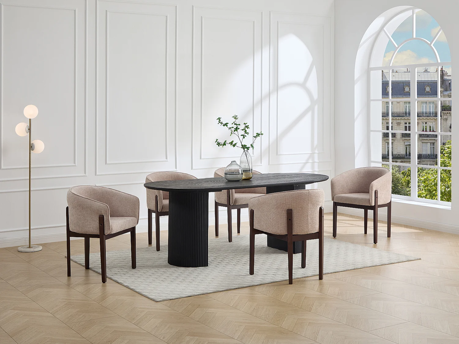 Lot de 2 chaises en tissu texturé et bois d'hévéa naturel foncé - Beige - LYLABA