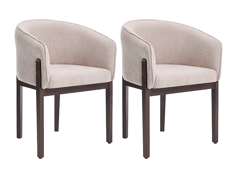 Lot de 2 chaises en tissu texturé et bois d'hévéa naturel foncé - Beige - LYLABA