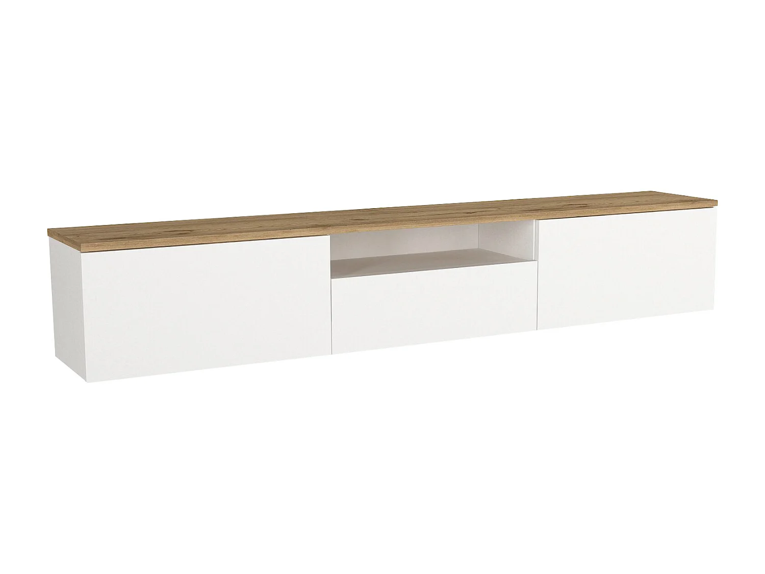 Meuble TV suspendu avec 3 portes et 1 niche - Blanc et naturel - LOTULA