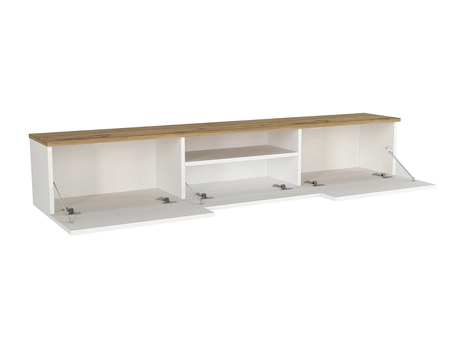 Meuble TV suspendu avec 3 portes et 1 niche - Blanc et naturel - LOTULA