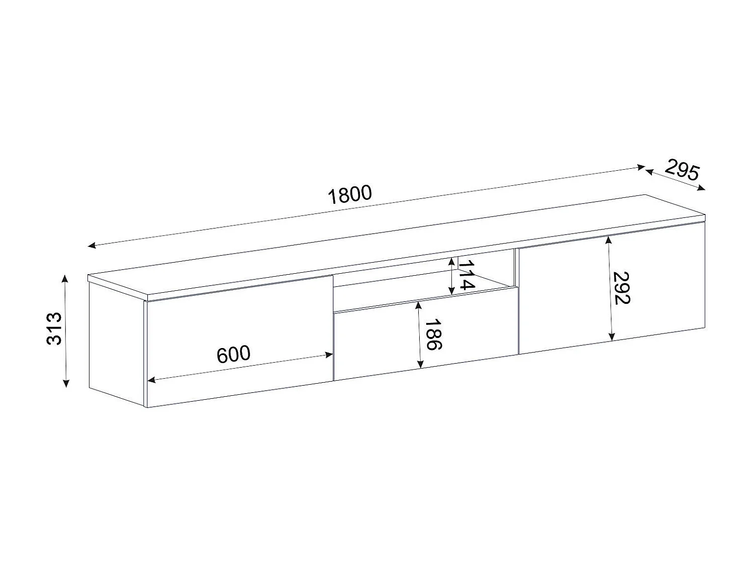 Meuble TV suspendu avec 3 portes et 1 niche - Blanc et naturel - LOTULA