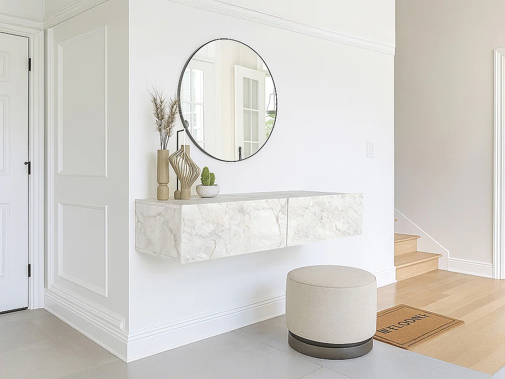 Console suspendue avec 2 portes - Effet marbre blanc - TENIDA