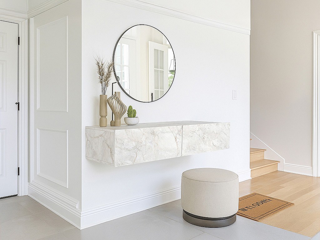 Wandkonsole hängend mit 2 Türen - Marmoroptik Weiß - TENIDA günstig online kaufen