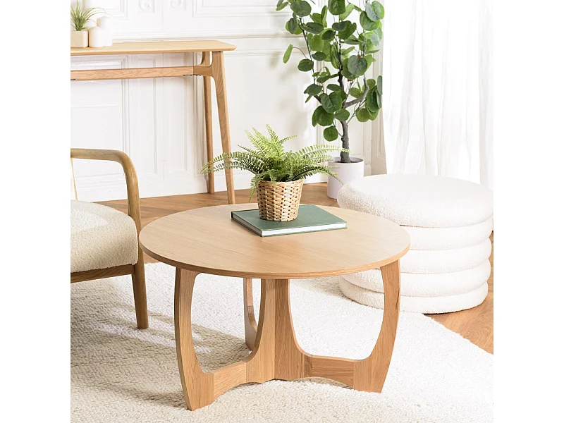 SYA - Table basse ronde D80 décor et chêne naturel pied ajouré