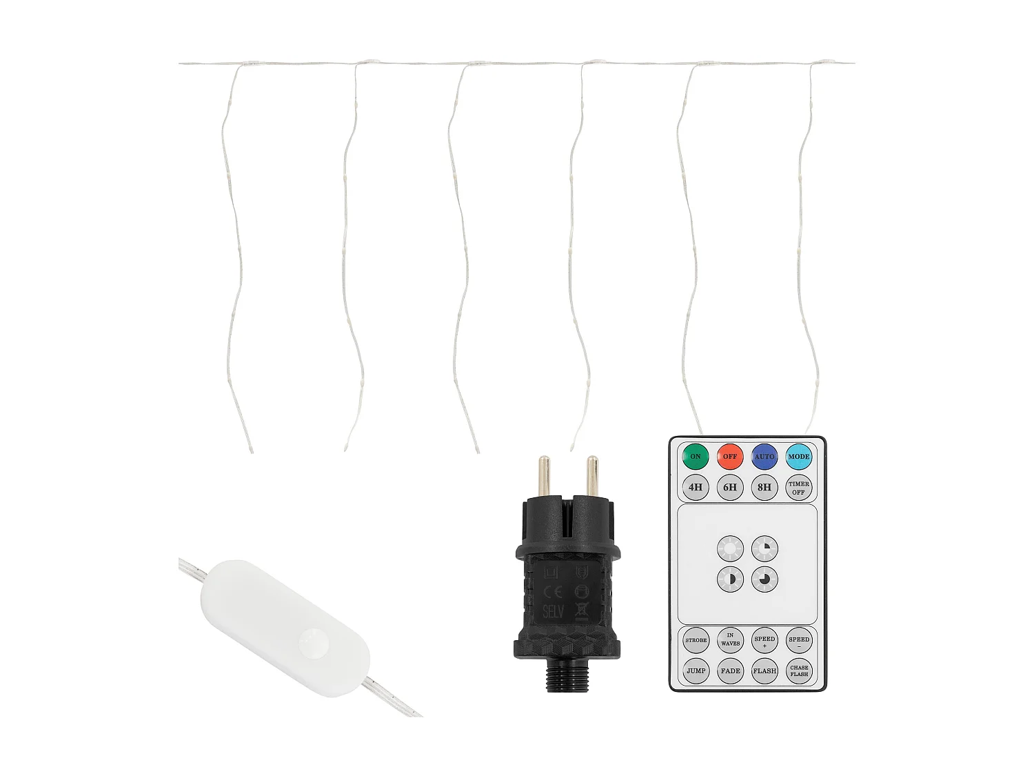 ECD Germany Cortina de luces de Navidad 6m LED blanco cálido con temporizador, 19 modos iluminación, cadena luminosa decoración colgante para ventana