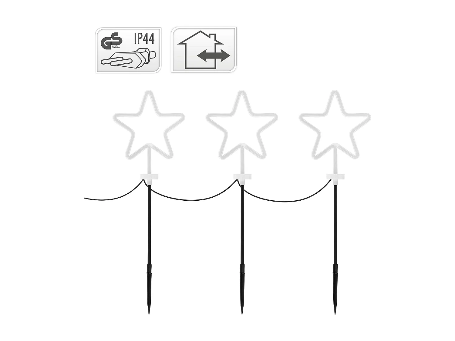 ECD Germany Set 3x estrellas decorativas de navidad 58 cm para jardín, adorno con iluminación de camino para exteriores, decoración de luz con picas
