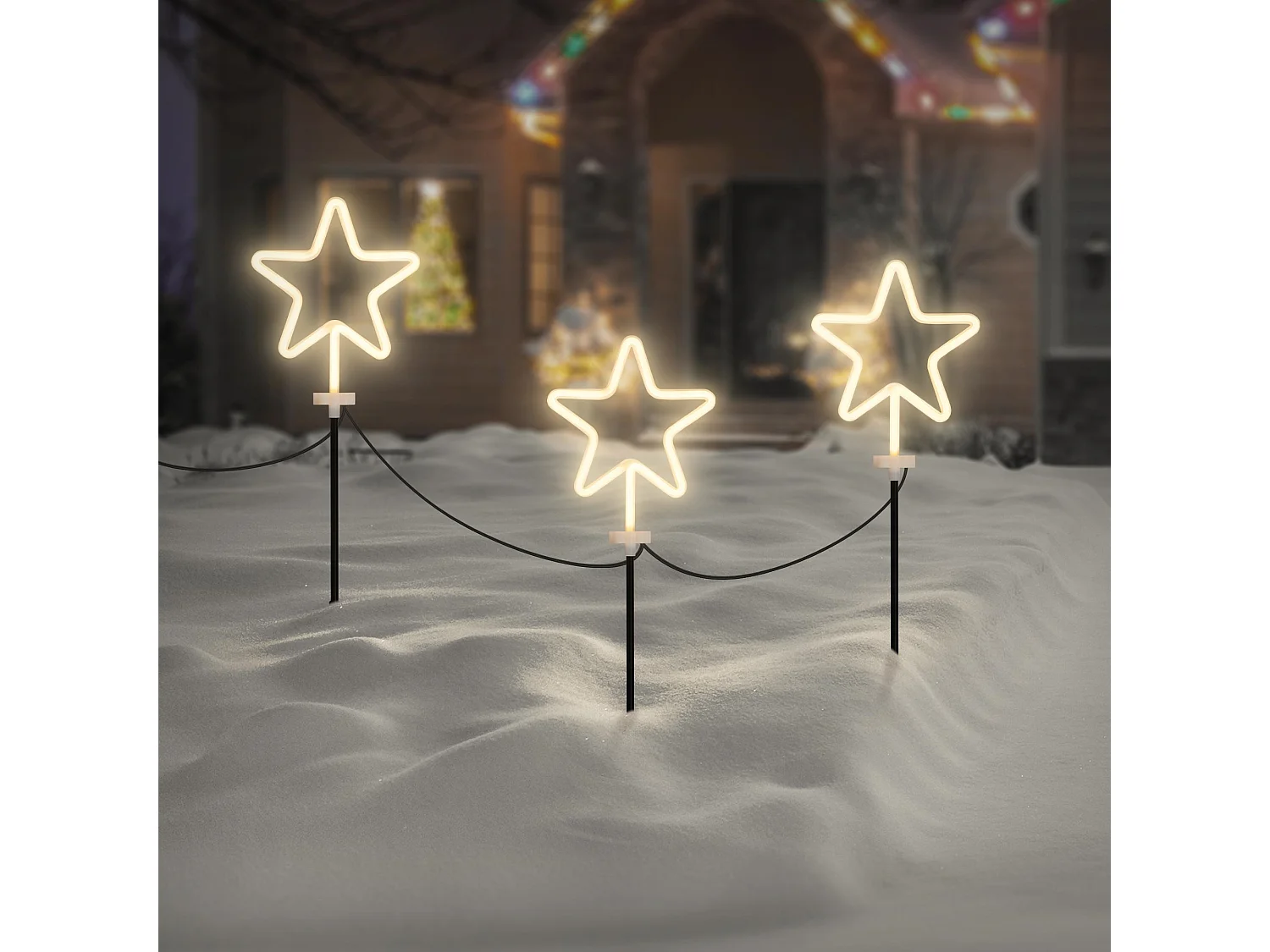 ECD Germany Set 3x estrellas decorativas de navidad 58 cm para jardín, adorno con iluminación de camino para exteriores, decoración de luz con picas