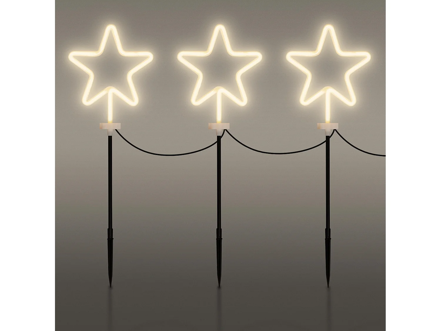 Set de 3 étoiles décoratives pour noël H58 cm ornement de jardin et maison avec piquets à enfoncer dans la terre/pelouse guirlande lumineuse extérieur