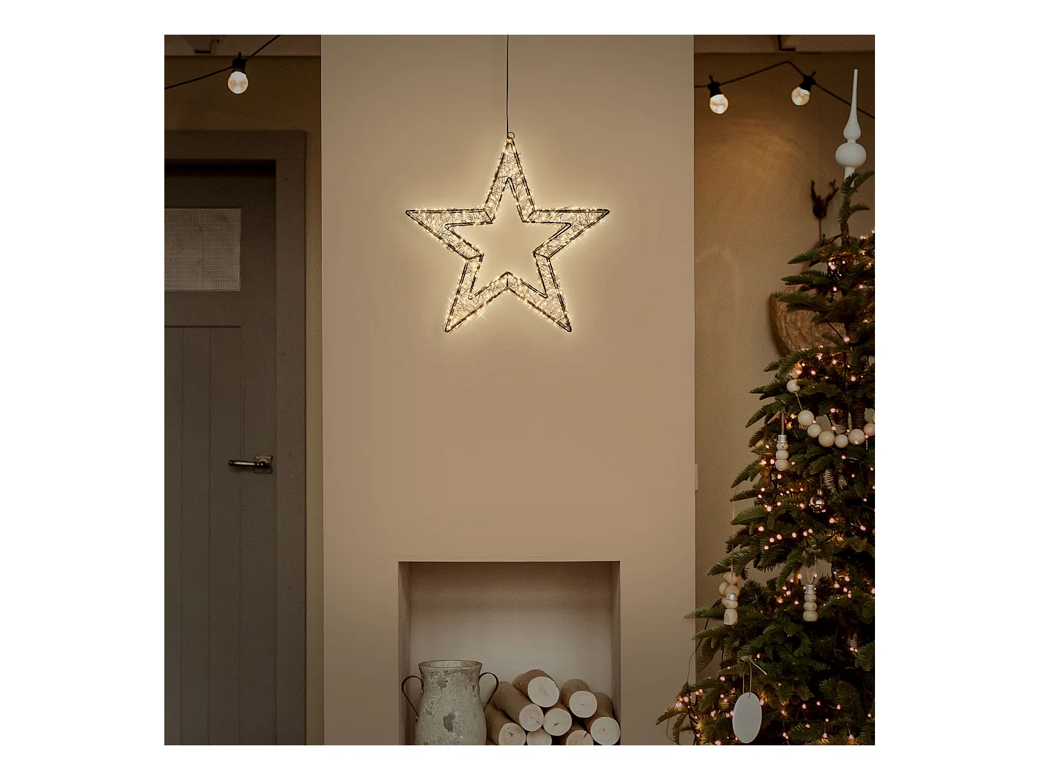 ECD Germany Stella luminosa LED 38 cm 500 LED bianco caldo extra, impermeabile con timer, decorazioni natalizie interno esterno finestra giardino