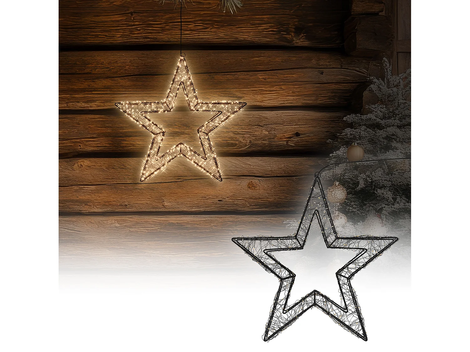 ECD Germany Stella luminosa LED 38 cm 500 LED bianco caldo extra, impermeabile con timer, decorazioni natalizie interno esterno finestra giardino