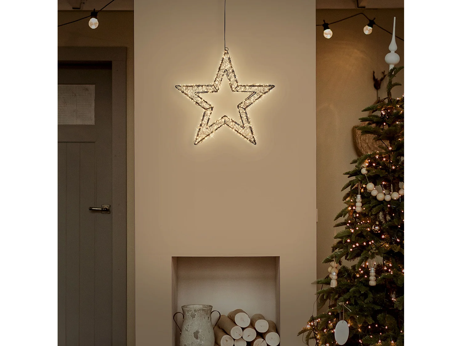 ECD Germany Stella luminosa LED 38 cm 500 LED bianco caldo extra, impermeabile con timer, decorazioni natalizie interno esterno finestra giardino