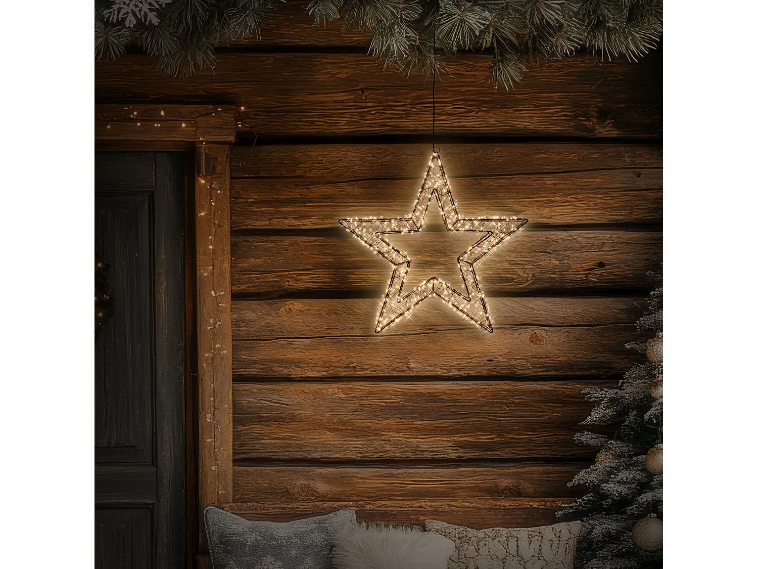 ECD Germany Stella luminosa LED 38 cm 500 LED bianco caldo extra, impermeabile con timer, decorazioni natalizie interno esterno finestra giardino