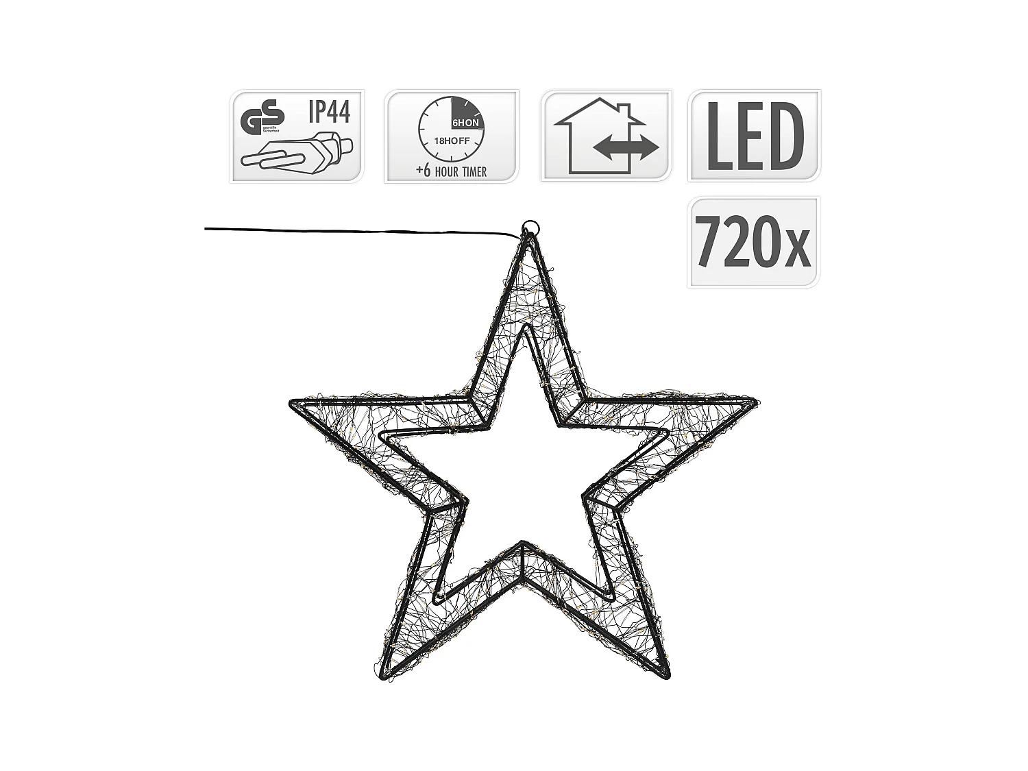 ECD Germany Estrella de Navidad 50cm con 720 luces LED blanco extra cálido para interior/exterior con temporizador decoración luminosa adorno colgante