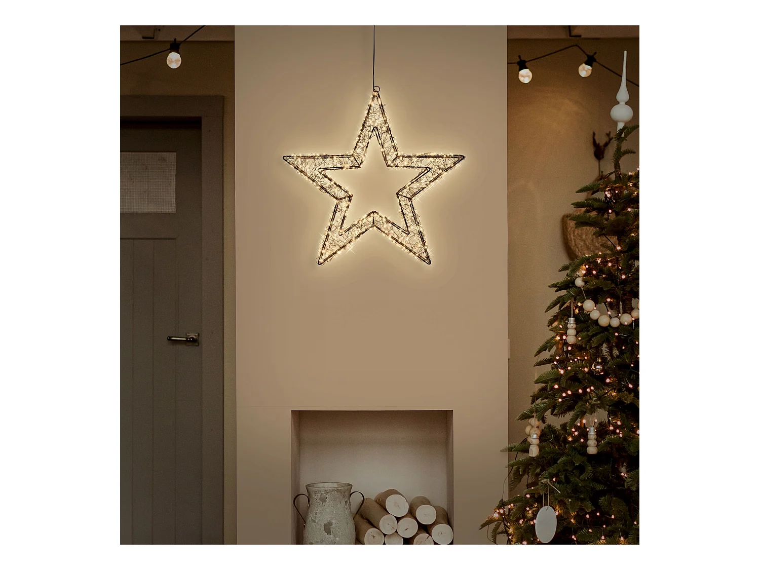 ECD Germany Estrella de Navidad 50cm con 720 luces LED blanco extra cálido para interior/exterior con temporizador decoración luminosa adorno colgante