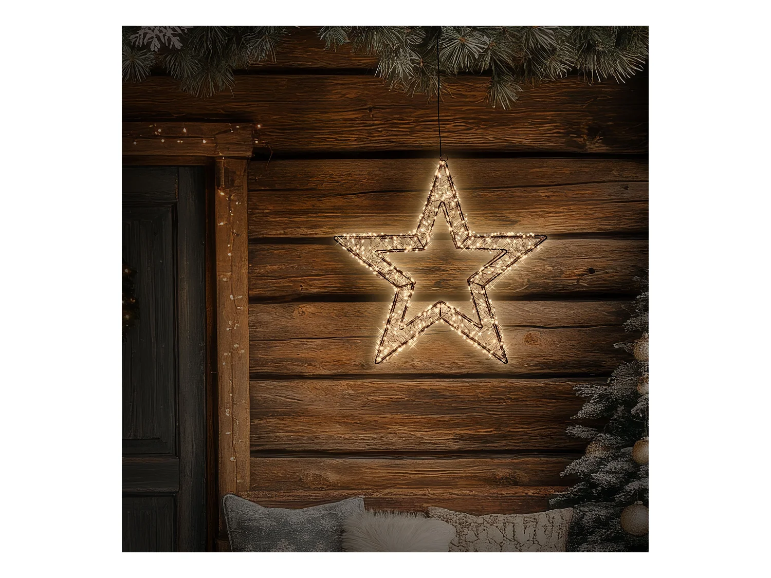 ECD Germany Estrella de Navidad 50cm con 720 luces LED blanco extra cálido para interior/exterior con temporizador decoración luminosa adorno colgante
