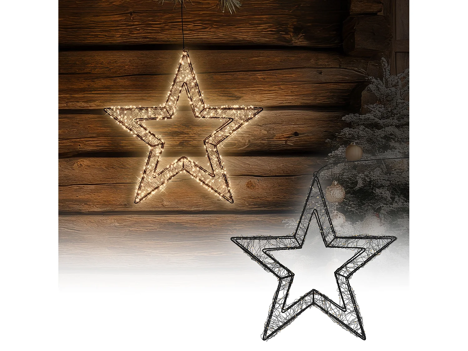 ECD Germany Estrella de Navidad 50cm con 720 luces LED blanco extra cálido para interior/exterior con temporizador decoración luminosa adorno colgante