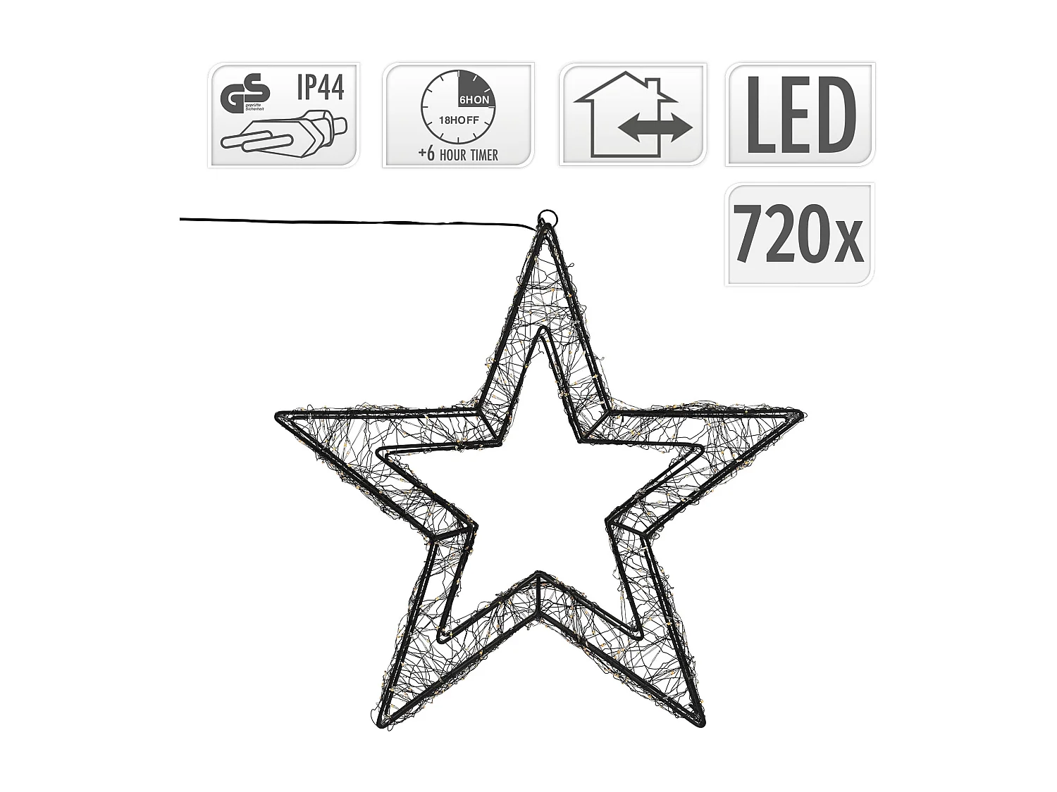 ECD Germany Estrella de Navidad 50cm con 720 luces LED blanco extra cálido para interior/exterior con temporizador decoración luminosa adorno colgante