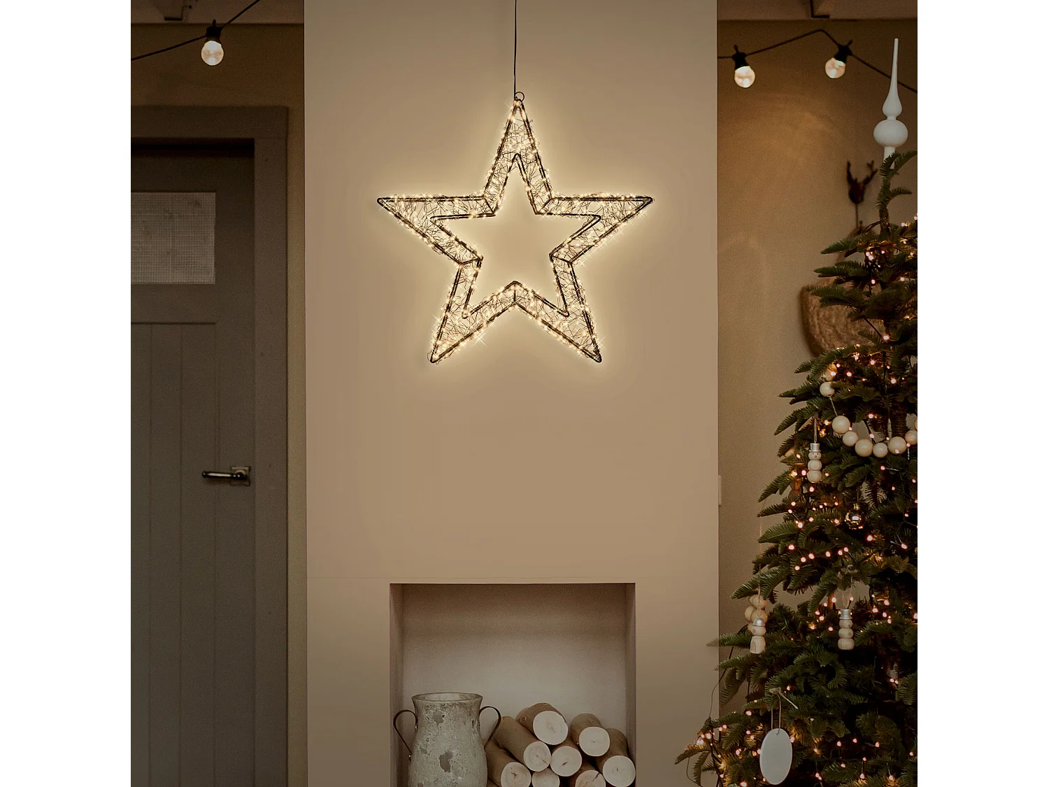ECD Germany Estrella de Navidad 50cm con 720 luces LED blanco extra cálido para interior/exterior con temporizador decoración luminosa adorno colgante