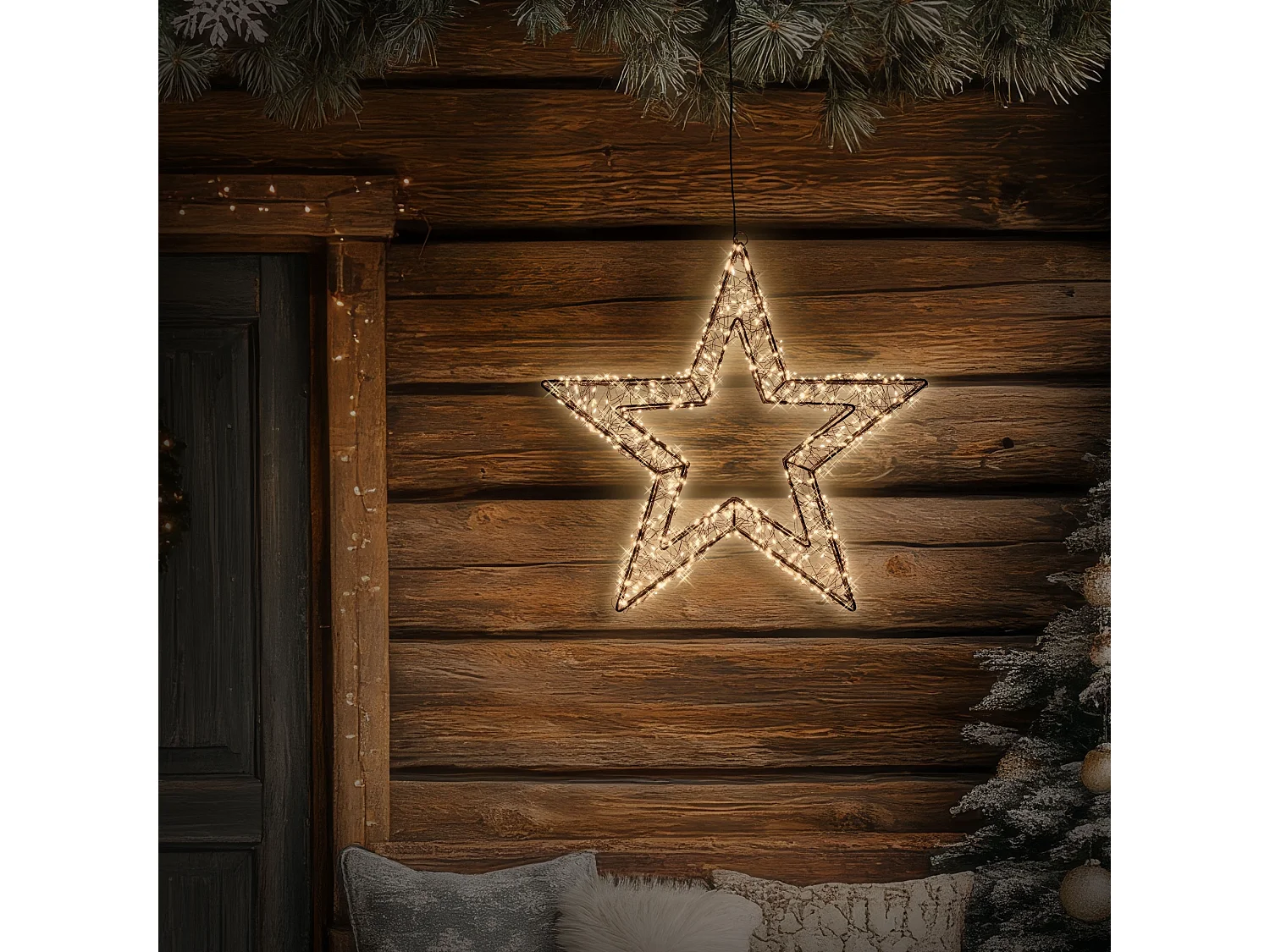 ECD Germany Estrella de Navidad 50cm con 720 luces LED blanco extra cálido para interior/exterior con temporizador decoración luminosa adorno colgante