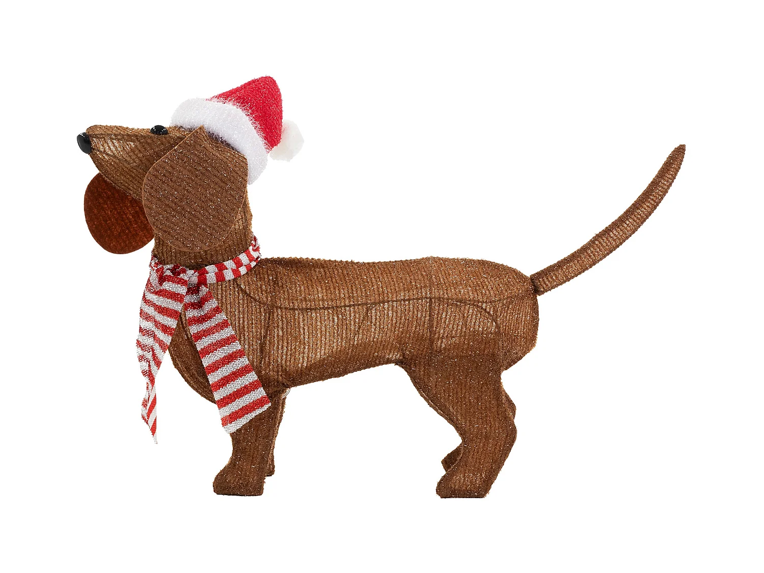 Chien lumineux Noël d'intérieur LED teckel avec bonnet et écharpe 60x43cm figurine à piles 40 LED blanc chaud et minuterie sculpture animale mignonne