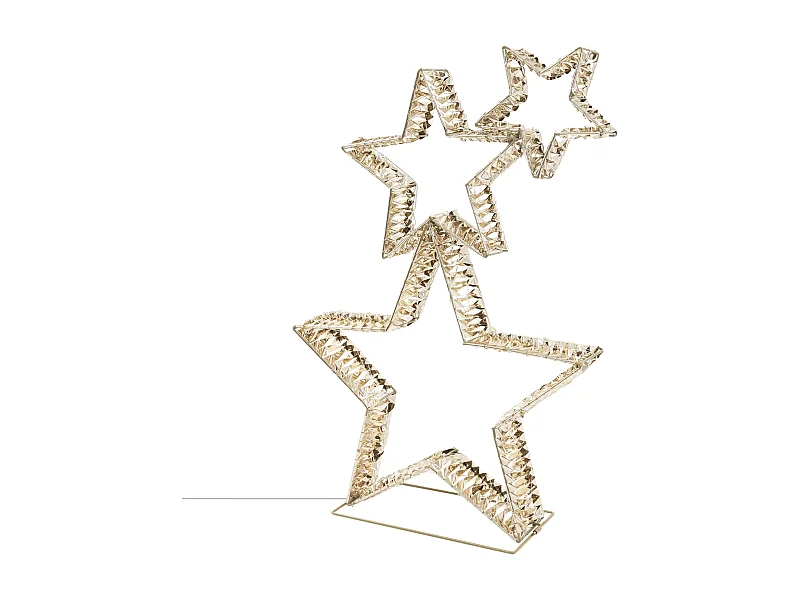 Lot de 3 étoiles de Noël empilées, 80cm, 350 LEDs, lumière blanc chaud, fil métallique doré, décoration lumineuse extérieure, éclairage avec minuterie