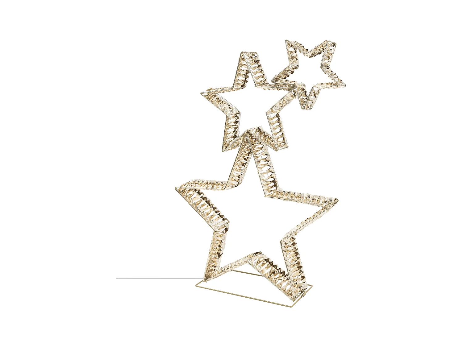 ECD Germany Decoración navideña 3 estrellas entrelazadas 80cm doradas 350 led luz cálida figura alambre con base adorno exterior IP44 y temporizador