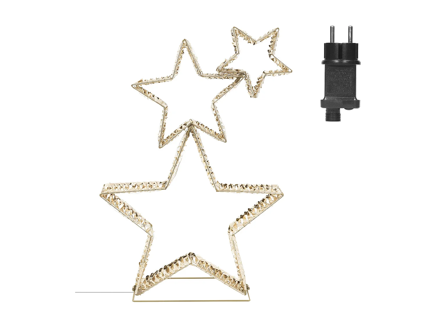 ECD Germany Decoración navideña 3 estrellas entrelazadas 80cm doradas 350 led luz cálida figura alambre con base adorno exterior IP44 y temporizador