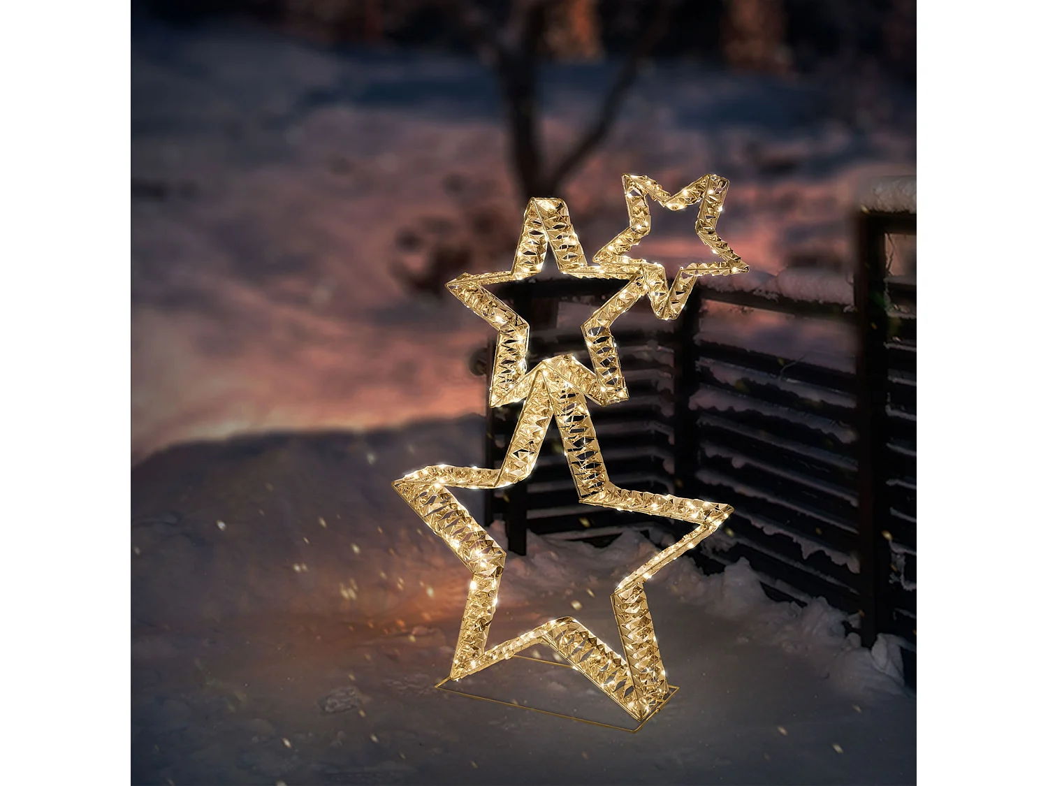 ECD Germany 3x Deko Weihnachtssterne übereinander, 80cm, 350 LED, Warmweiß, Gold, Leuchtstern Außen mit Timer, Weihnachtsdeko Weihnachtsbeleuchtung