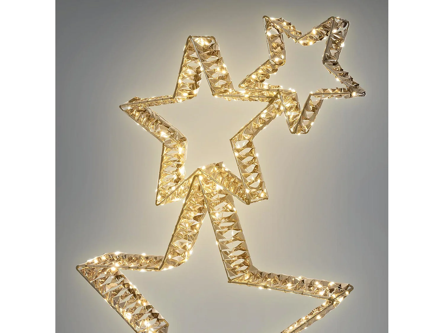 ECD Germany 3x Deko Weihnachtssterne übereinander, 80cm, 350 LED, Warmweiß, Gold, Leuchtstern Außen mit Timer, Weihnachtsdeko Weihnachtsbeleuchtung