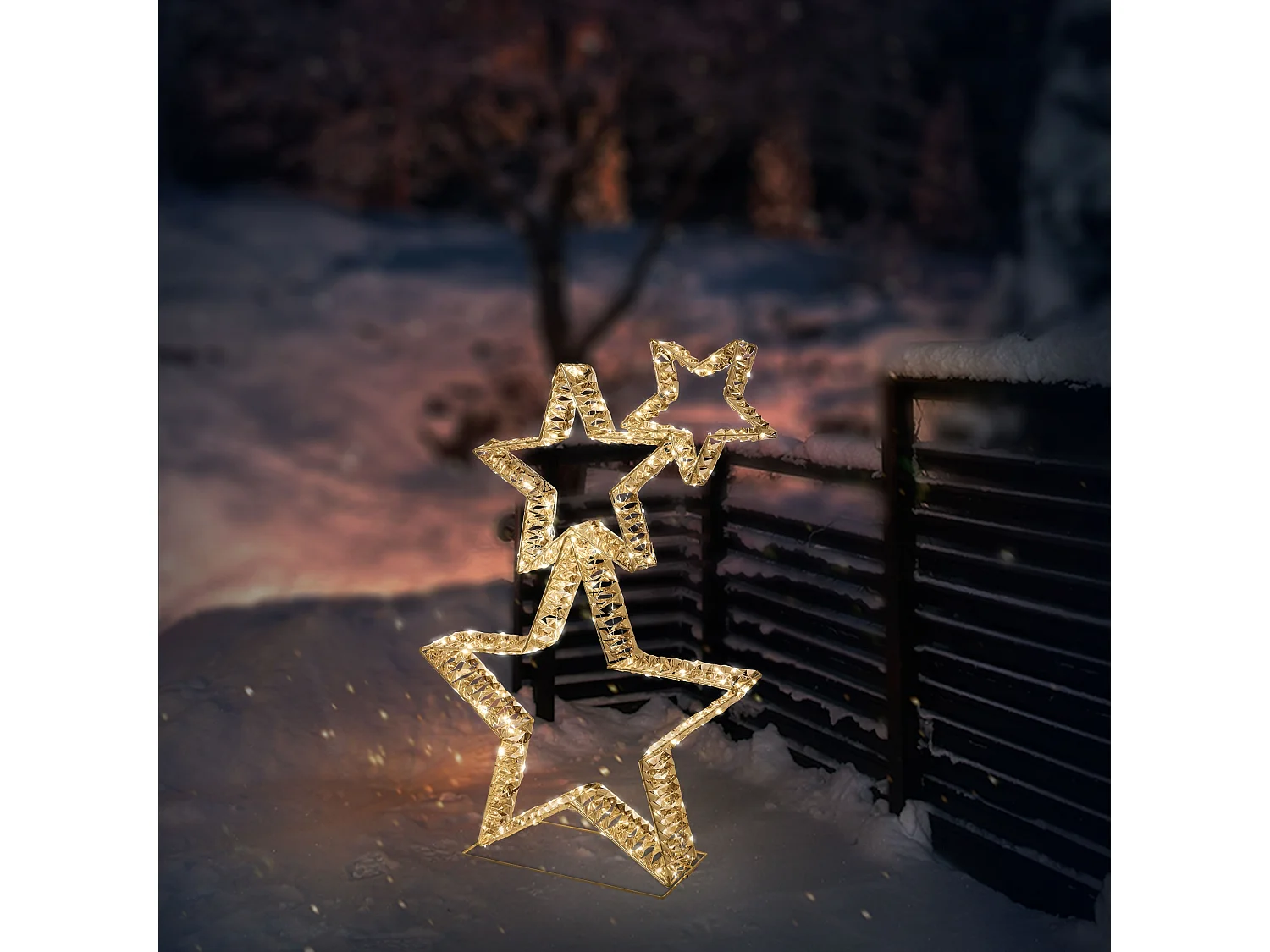 ECD Germany 3x Deko Weihnachtssterne übereinander, 80cm, 350 LED, Warmweiß, Gold, Leuchtstern Außen mit Timer, Weihnachtsdeko Weihnachtsbeleuchtung