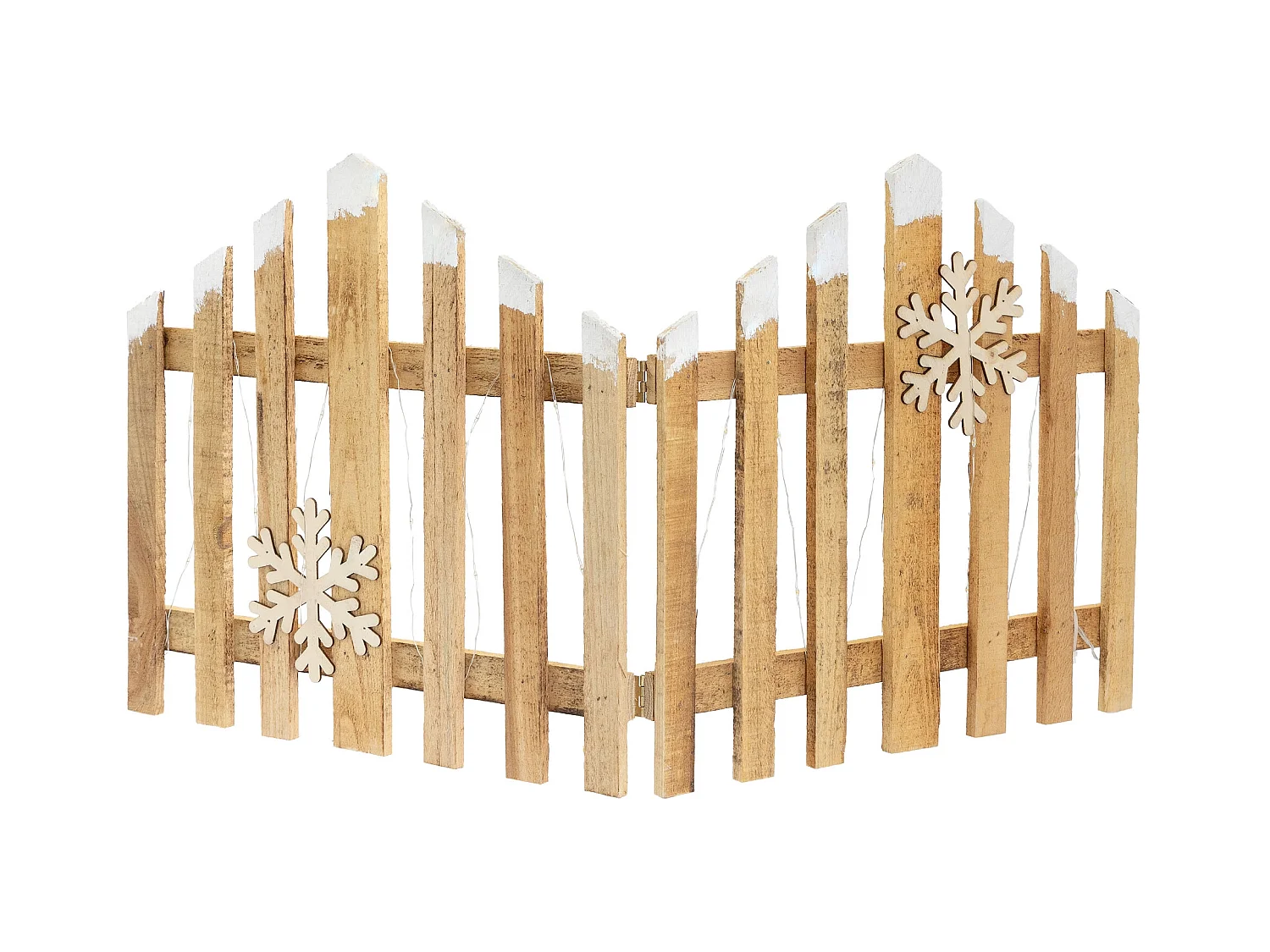 ECD Germany Staccionata natalizia 77x38 cm con 30 LED bianco caldo, in legno naturale, mini recinzione da giardino, steccato decorativo per Natale