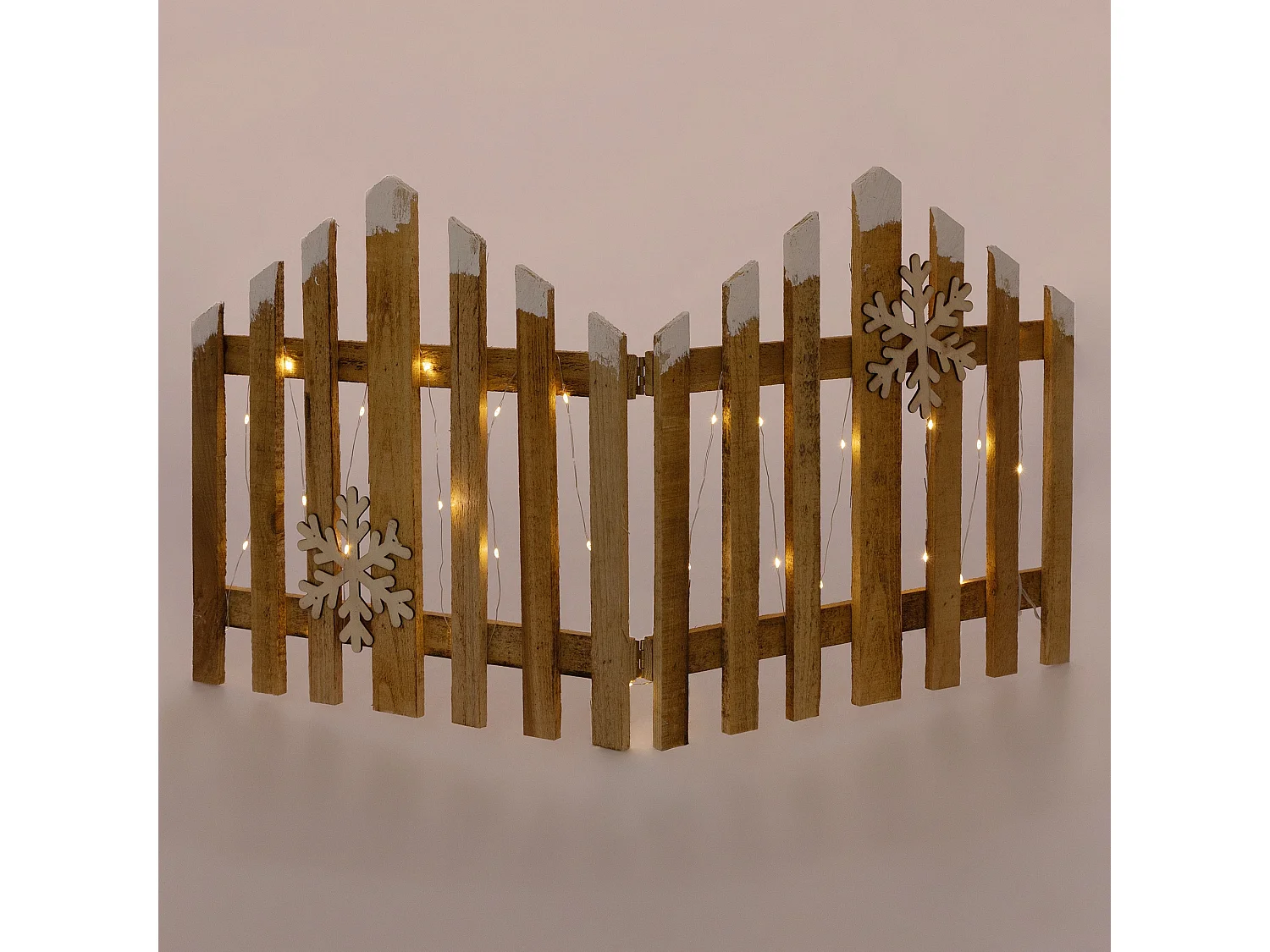 ECD Germany Staccionata natalizia 77x38 cm con 30 LED bianco caldo, in legno naturale, mini recinzione da giardino, steccato decorativo per Natale