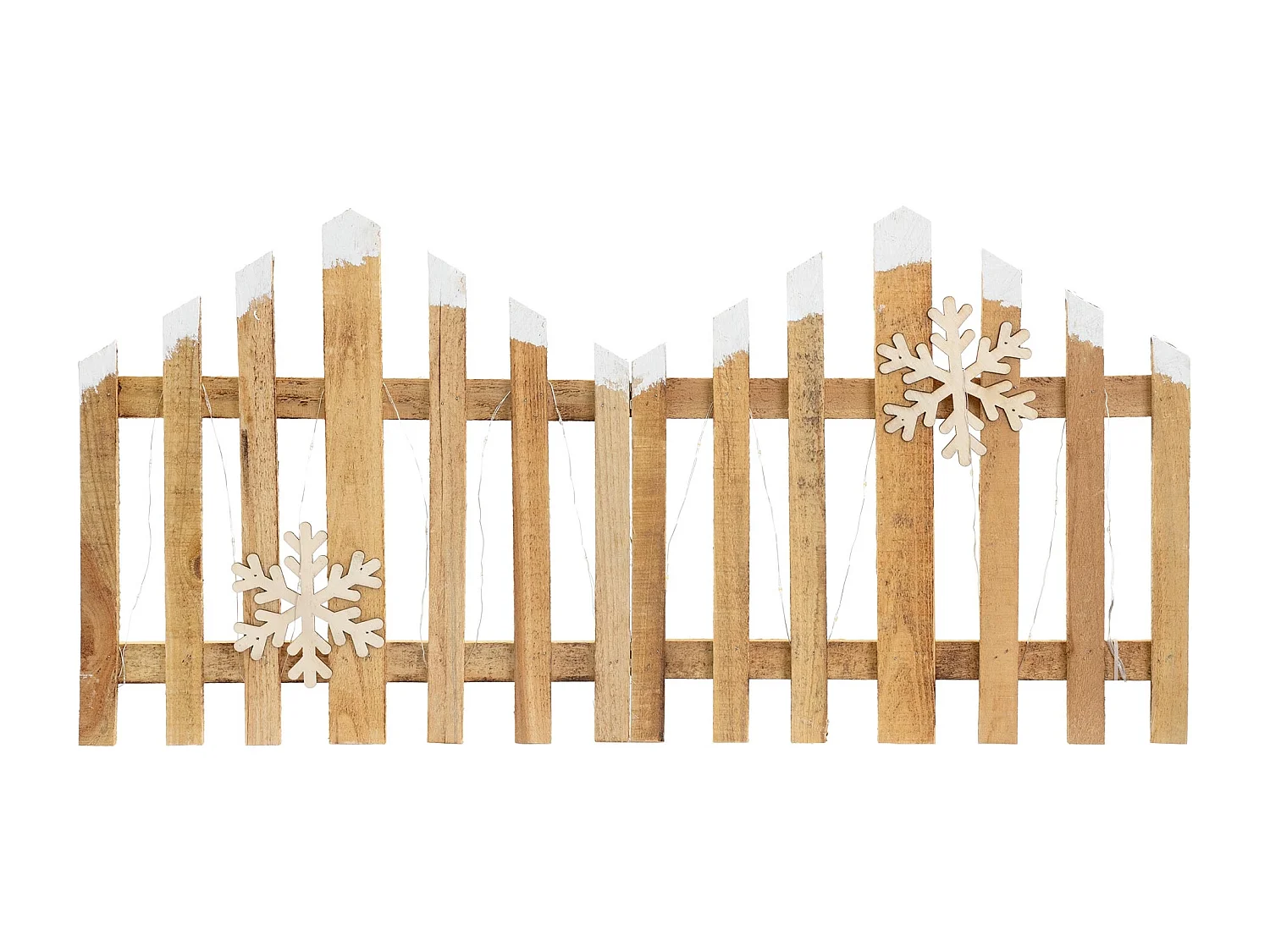 ECD Germany Staccionata natalizia 77x38 cm con 30 LED bianco caldo, in legno naturale, mini recinzione da giardino, steccato decorativo per Natale