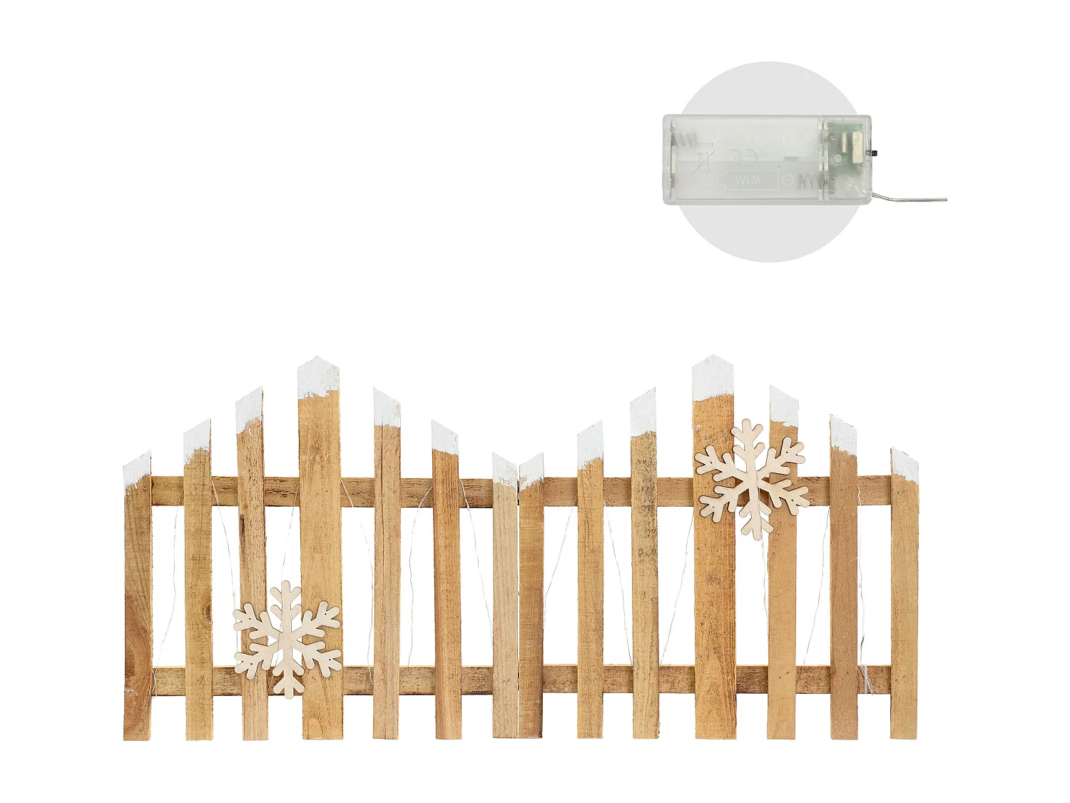 ECD Germany Staccionata natalizia 77x38 cm con 30 LED bianco caldo, in legno naturale, mini recinzione da giardino, steccato decorativo per Natale